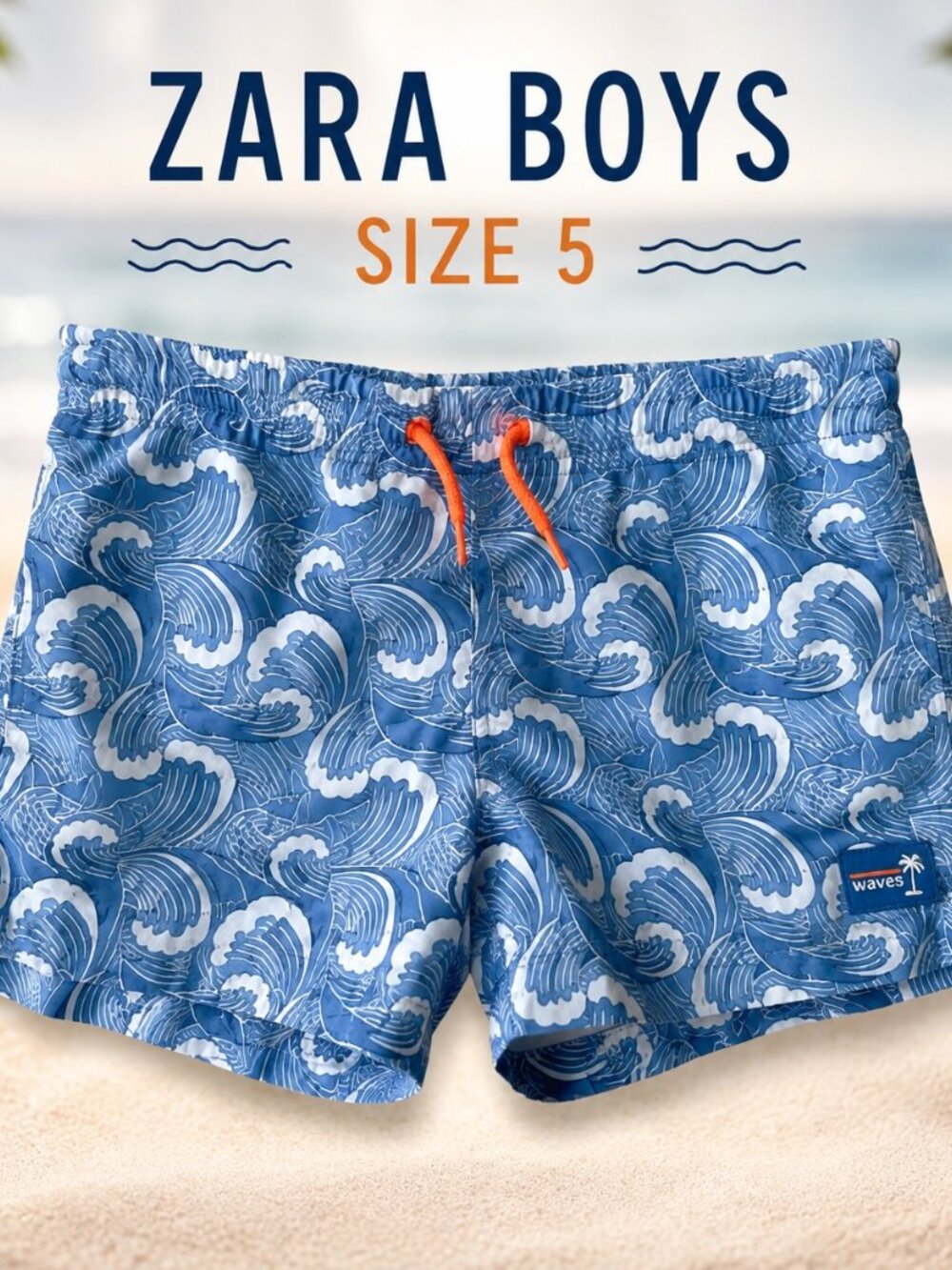 Zara Boys Blue Wave Print Swim Trunks Shorts Size 5